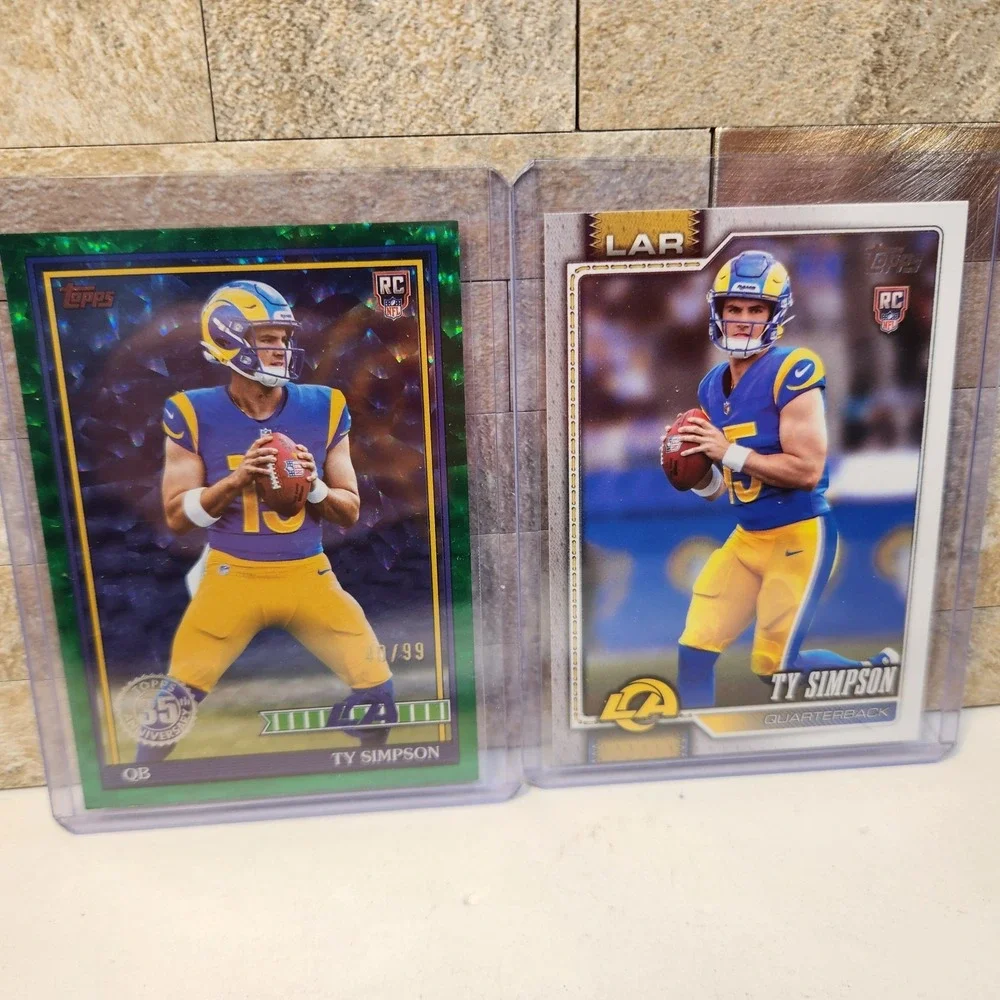 2026 Topps NFL Ty Simpson Green Rc /99 and Base LA Rams Flagship